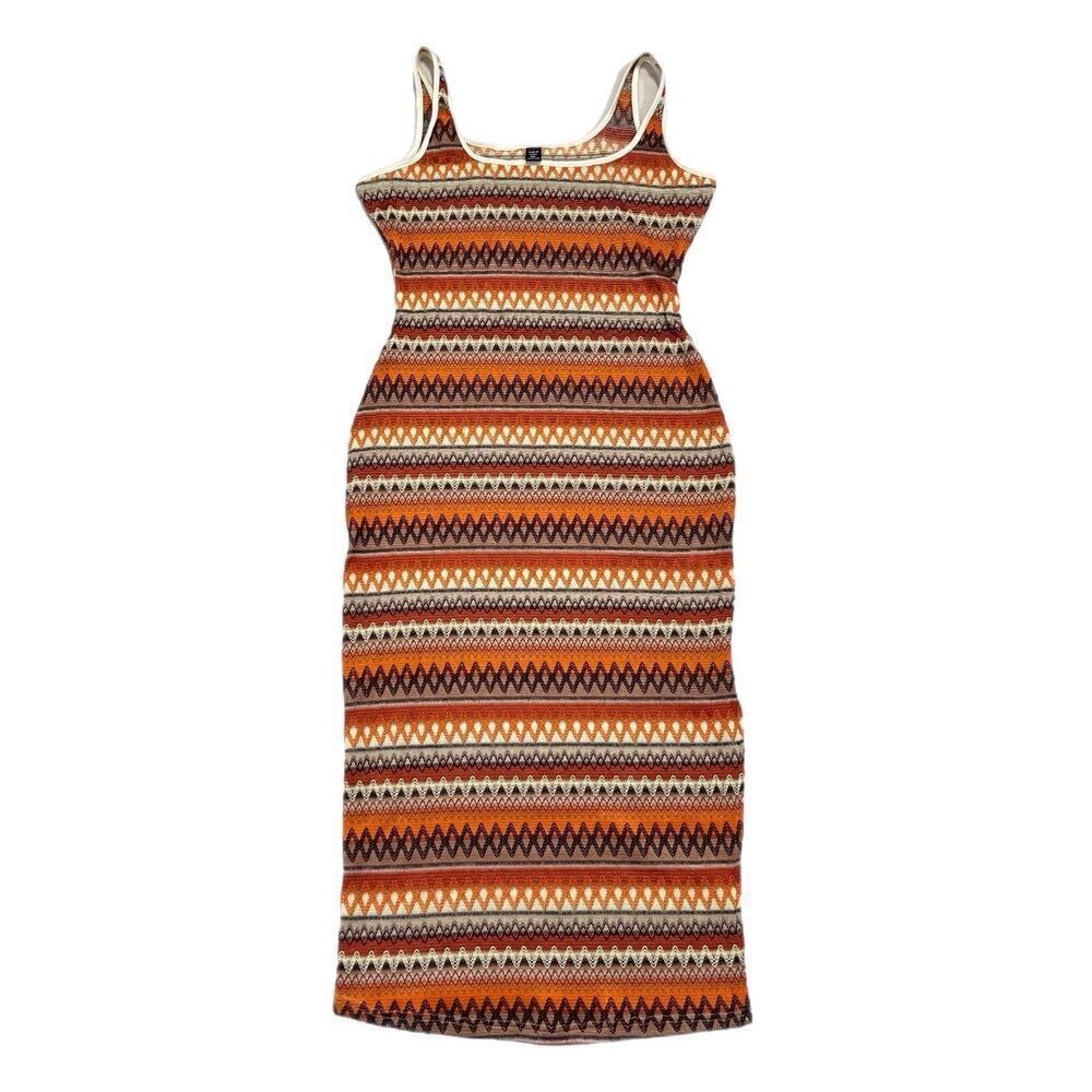 SHEIN Bodycon Dress Women's 1X Knit Chevron Pattern Square Neck Sleeveless